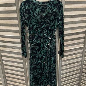 Elegant Green Leaf Print Dress
